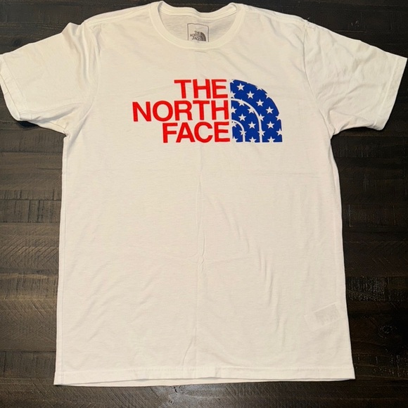 The North Face White Tee with Red and Blue Logo - Picture 1 of 9